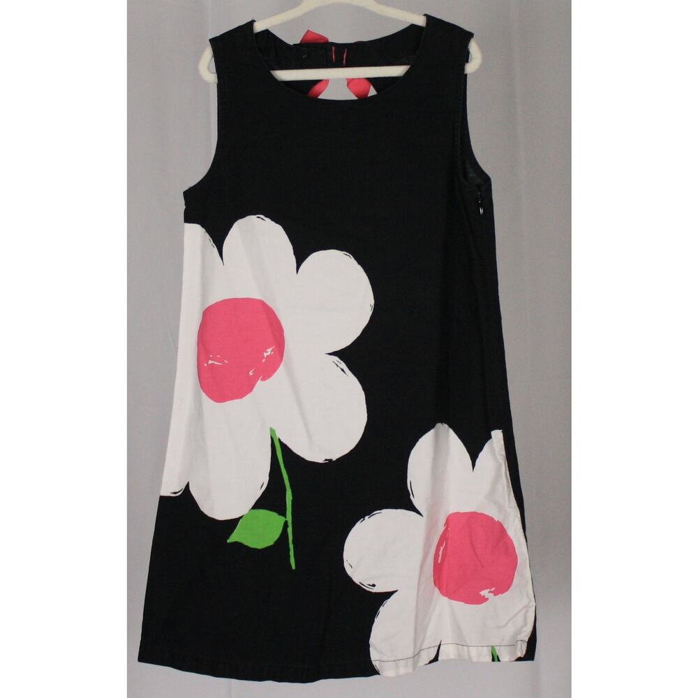 Gymboree Black Floral Shift Dress Girls Size 7 Pink White Flower Applique